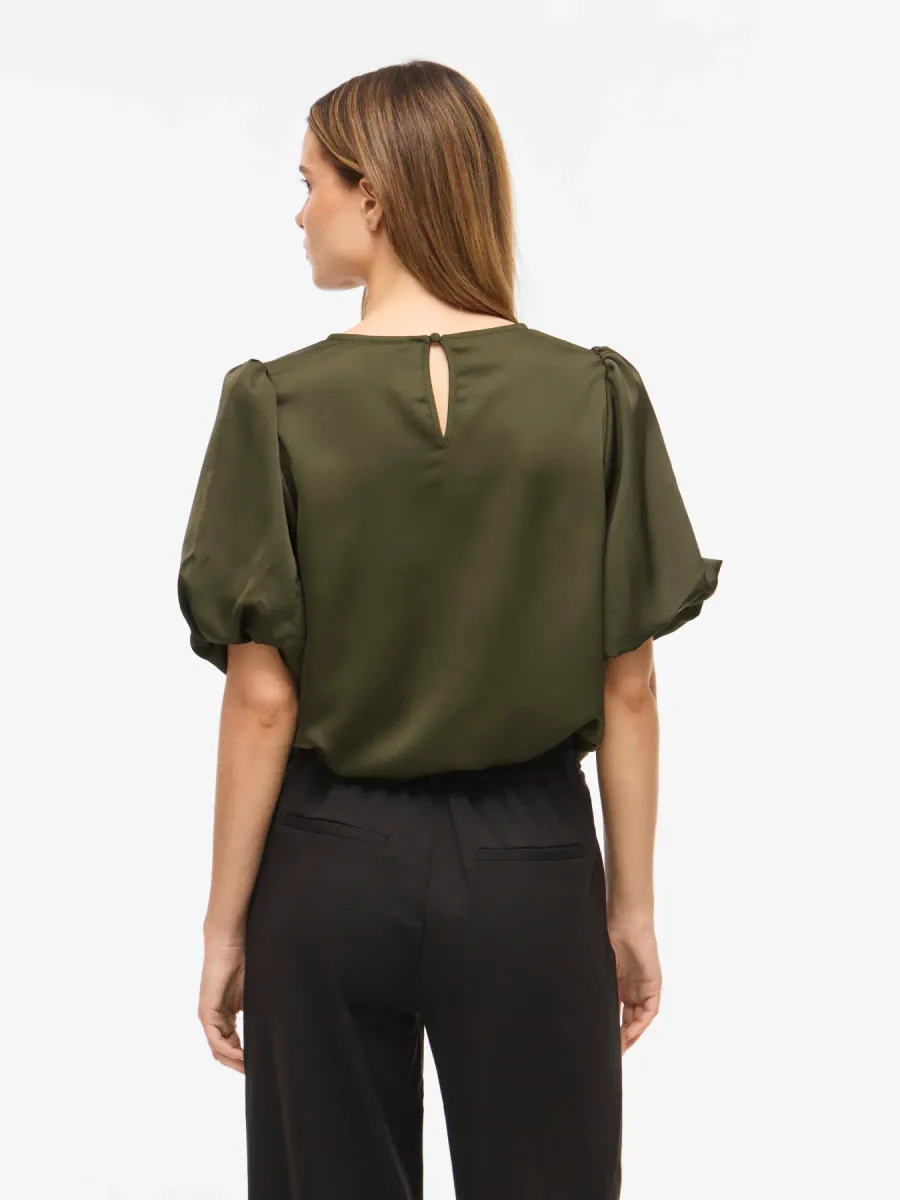 VIELLETTE 2/4 SATIN PUFF TOP  FOREST NIGHT