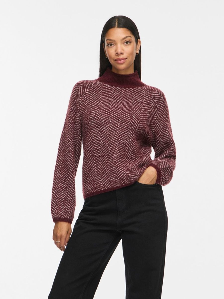 VILORY HIGH NECK L/S KNIT TOP PORT ROYALE