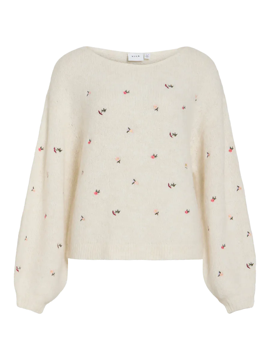 VIMARLEY L/S EMB KNIT PULLOVER EGRET FLOWER