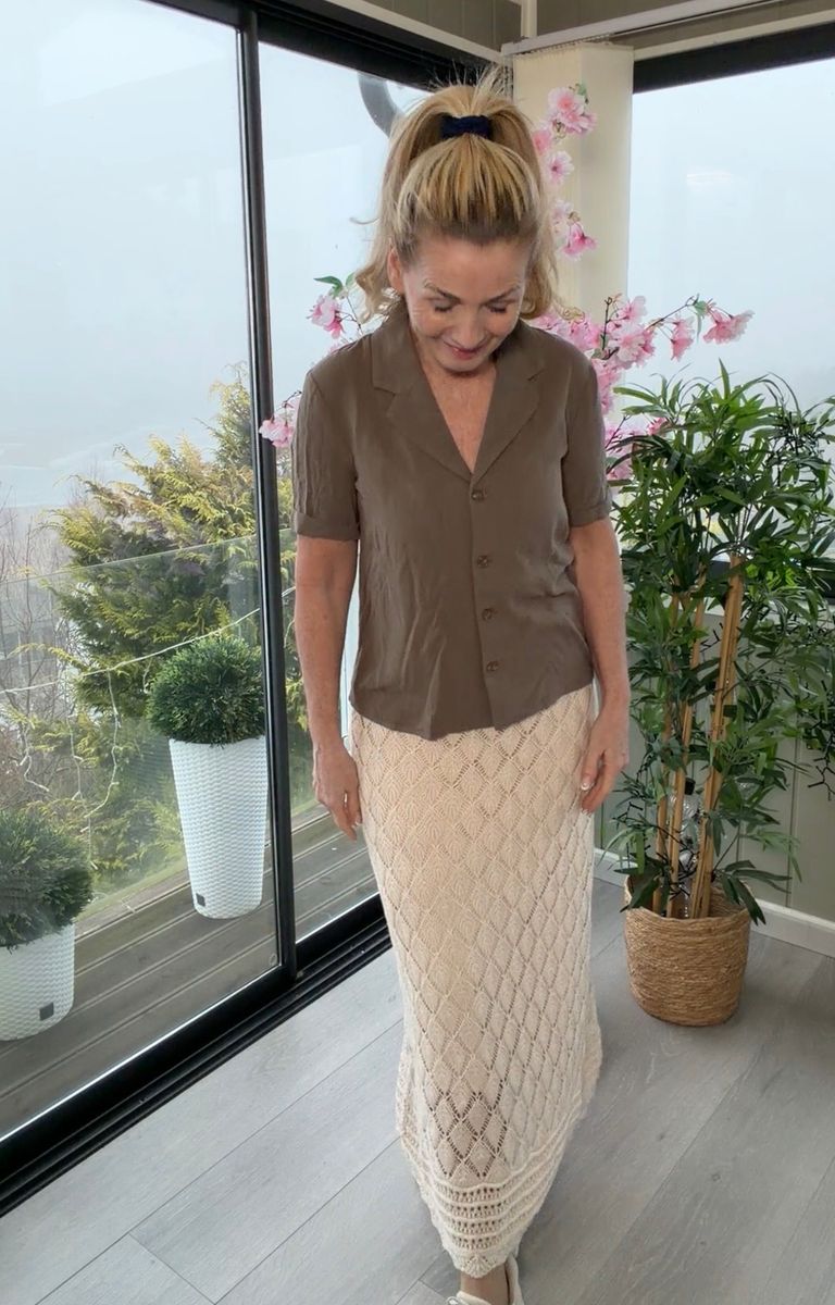 VIEVIE HW ANKLE A-LINE KNIT SKIRT