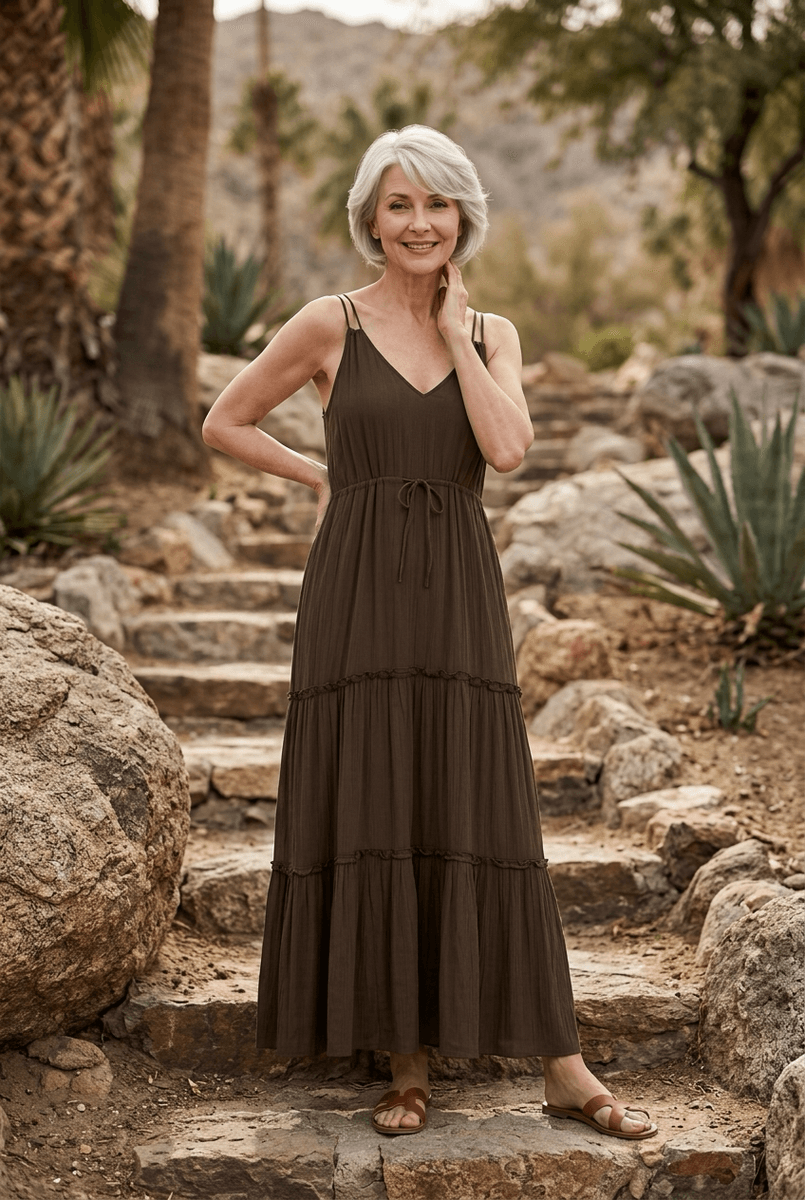 VILOMANJA V-NECK S/L ANKLE DRESS/VOL SLATE BLACK