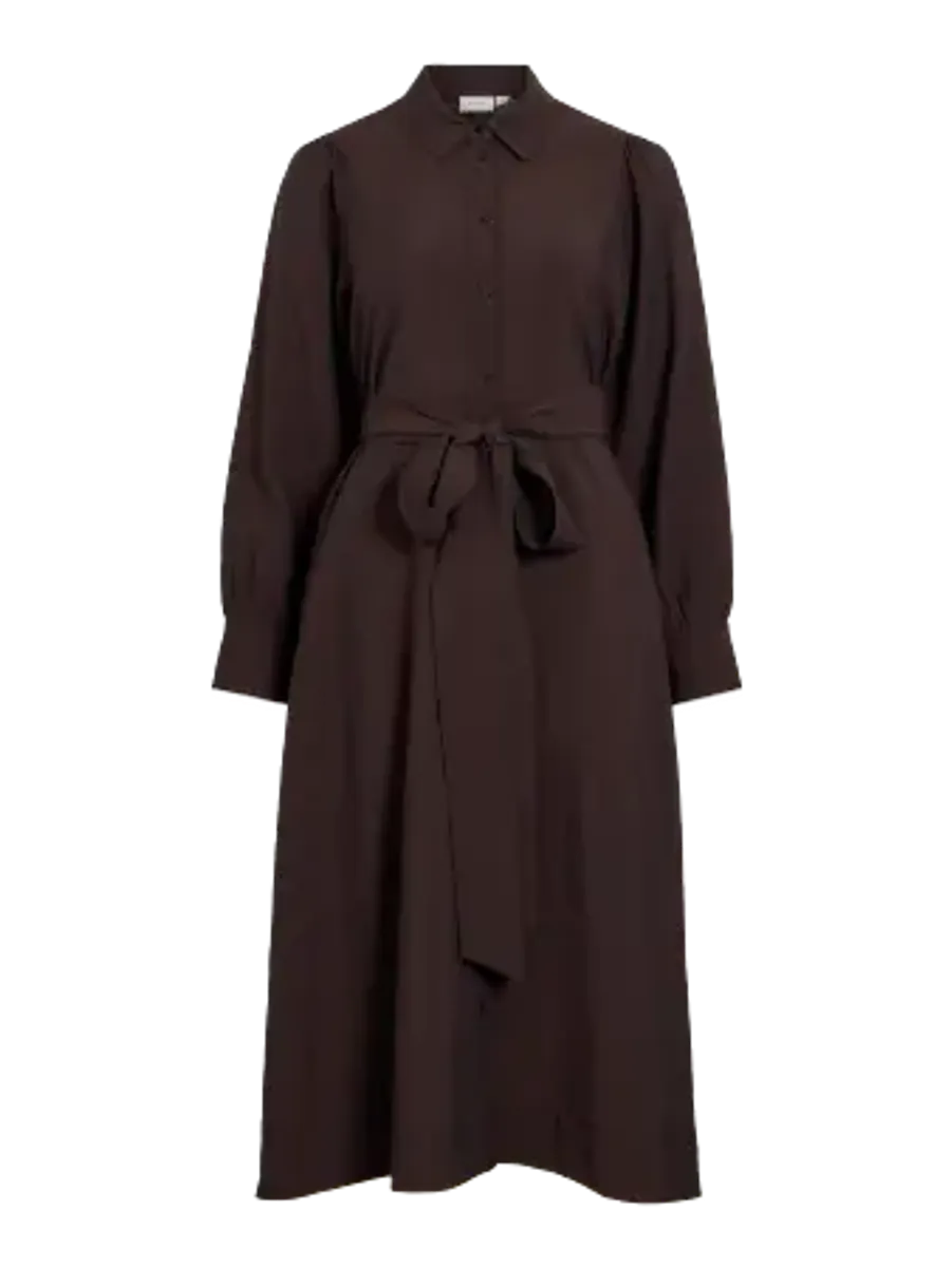  VIALINIA CAROL L/S MIDI SHIRT DRESS/LN COFFE BEAN