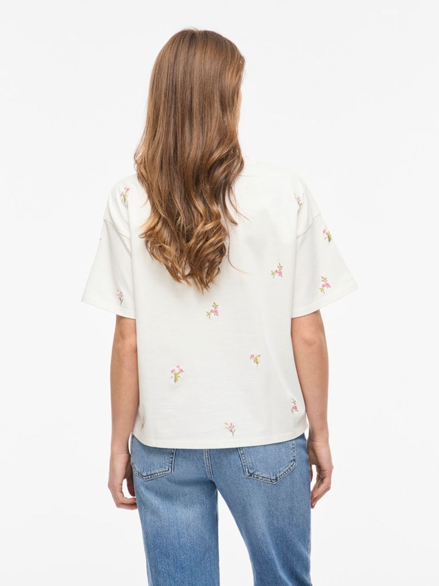 VIMONIE EMB O - NECK SS FLOWERS