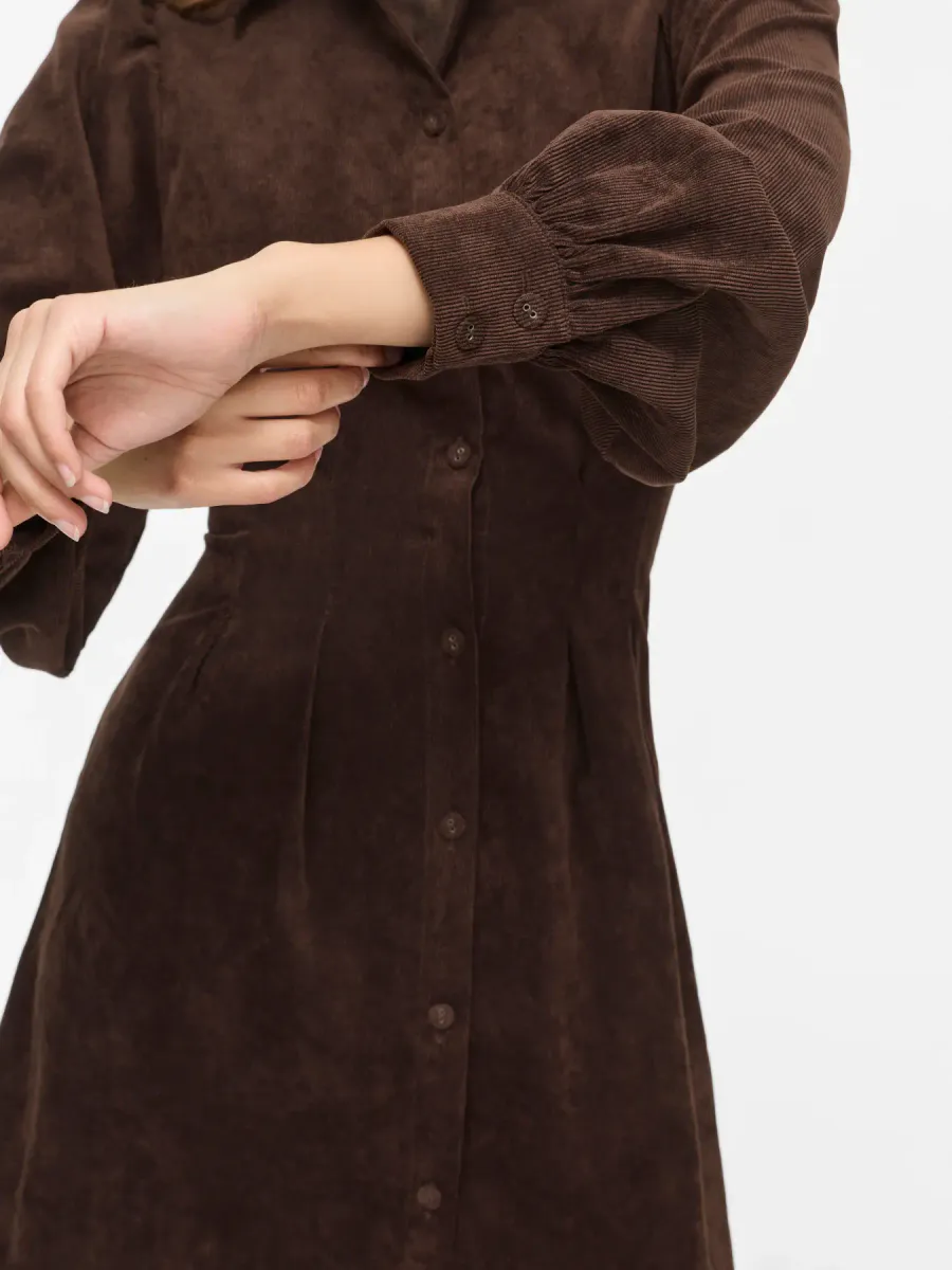  VICORDU L/S SHIRT DRESS COFFE BEAN