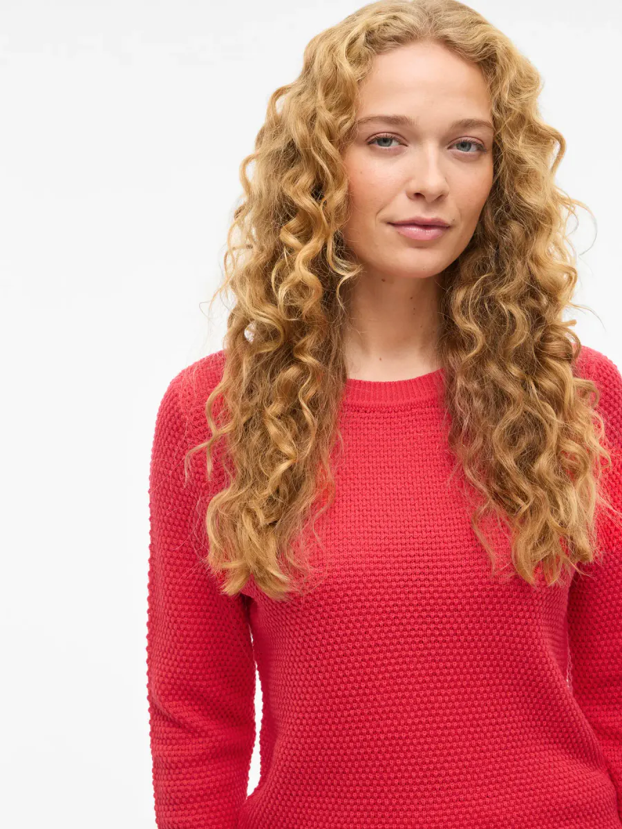 VIDALO O-NECK L/S KNIT TOP HIBISCUS