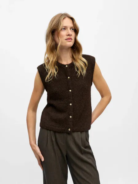 Hovedbilde OBJSAGGIA RE KNIT VEST CARDIGAN SEAL BROWN