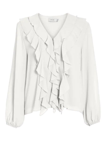 Bilde av VIANE L/S V-NECK FRILL TOP SNOW WHITE