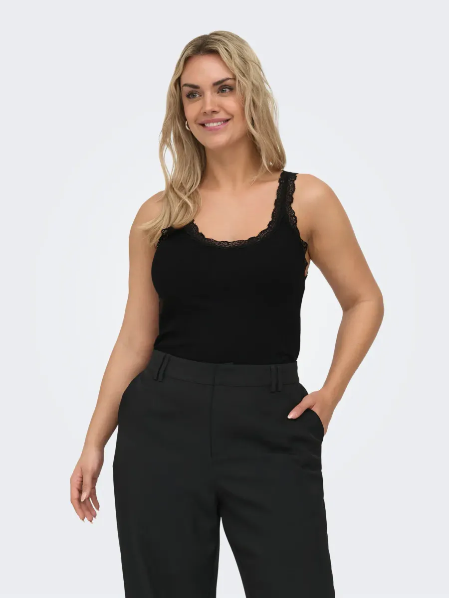 CARSARA SHARAI LACE TANK TOP JRS BLACK